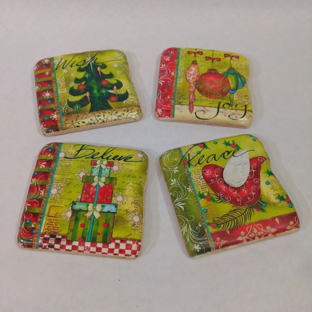 Coldwater Creek Stone Holiday Coasters Set 4 Lisa Knorr Wish Joy Believe Peace